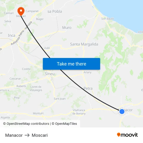 Manacor to Moscari map