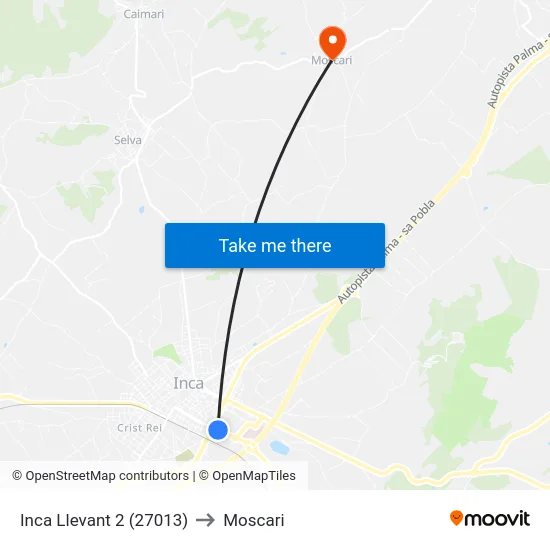 Inca Llevant 2 (27013) to Moscari map