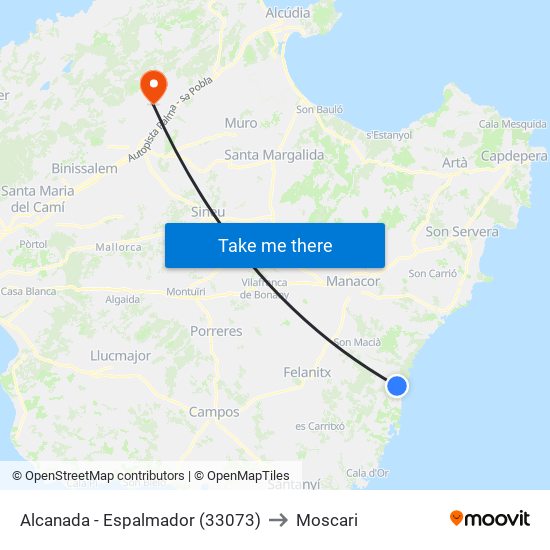 Alcanada - Espalmador (33073) to Moscari map