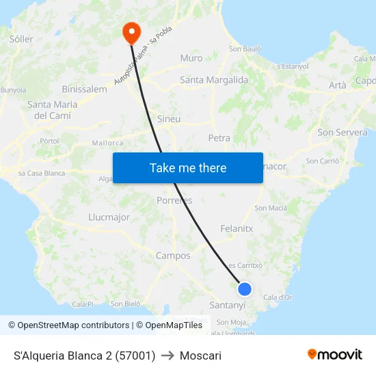 S'Alqueria Blanca 2 (57001) to Moscari map