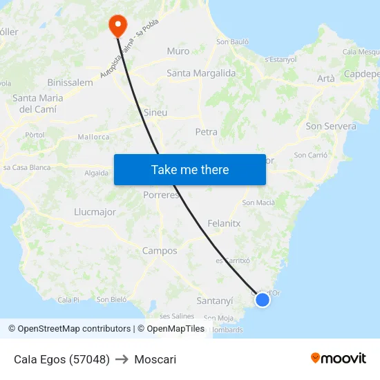 Cala Egos (57048) to Moscari map