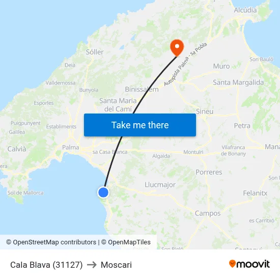Cala Blava (31127) to Moscari map