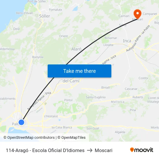 114-Aragó - Escola Oficial D'Idiomes to Moscari map