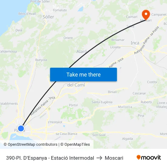 390-Pl. D'Espanya - Estació Intermodal to Moscari map