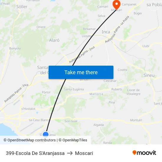 399-Escola De S'Aranjassa to Moscari map