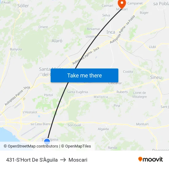 431-S'Hort De S'Àguila to Moscari map