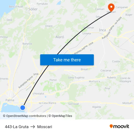 443-La Gruta to Moscari map