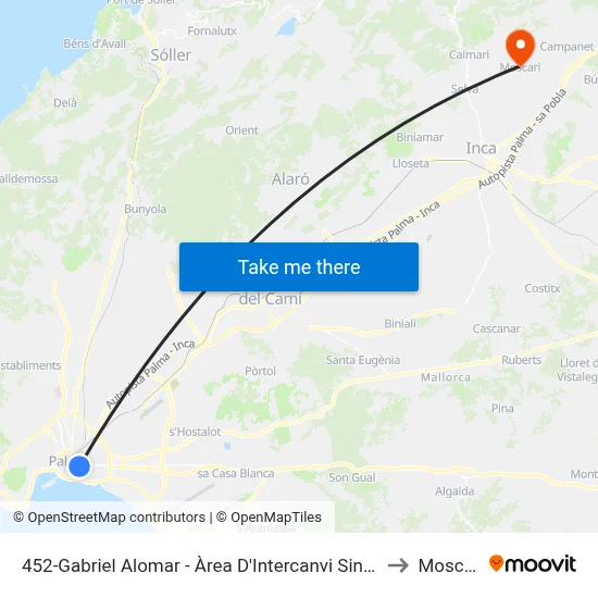 452-Gabriel Alomar - Àrea D'Intercanvi Sindicat to Moscari map