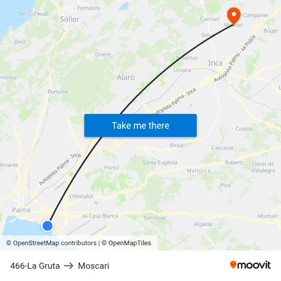 466-La Gruta to Moscari map