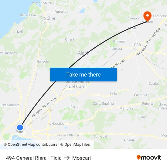 494-General Riera - Ticia to Moscari map