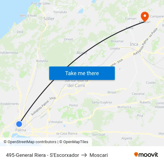 495-General Riera - S'Escorxador to Moscari map