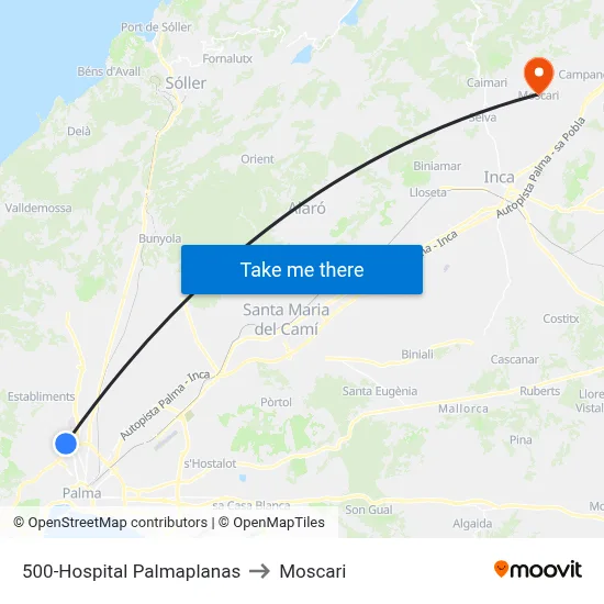 500-Hospital Palmaplanas to Moscari map