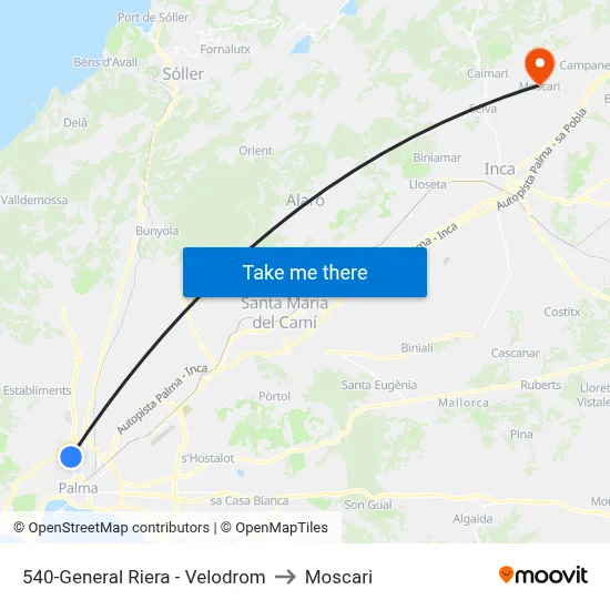 540-General Riera - Velodrom to Moscari map