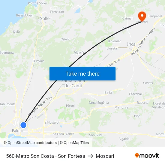 560-Metro Son Costa - Son Fortesa to Moscari map