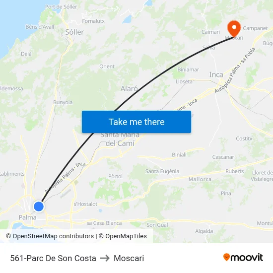 561-Parc De Son Costa to Moscari map