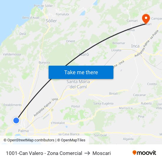 1001-Can Valero - Zona Comercial to Moscari map