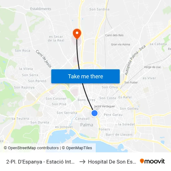 2-Pl. D'Espanya - Estació Intermodal to Hospital De Son Espases map