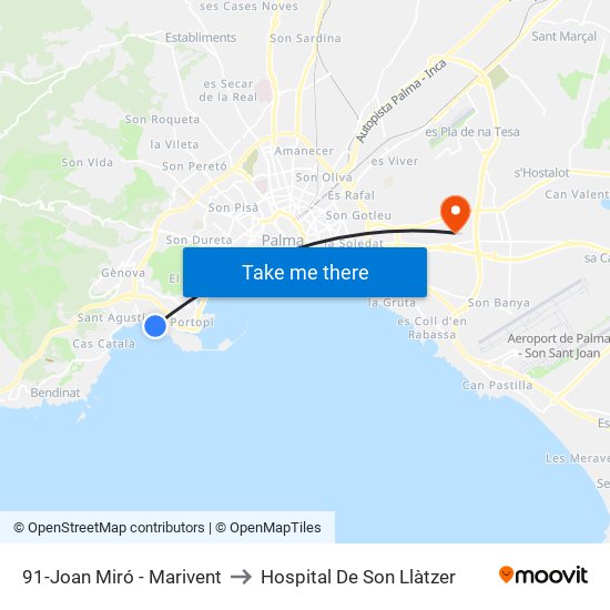 91-Joan Miró - Marivent to Hospital De Son Llàtzer map