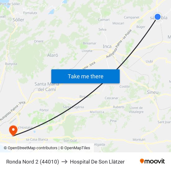 Ronda Nord 2 (44010) to Hospital De Son Llàtzer map