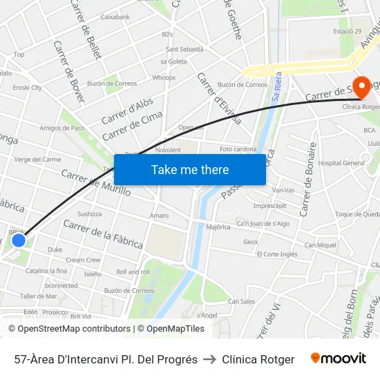 57-Àrea D'Intercanvi Pl. Del Progrés to Clínica Rotger map