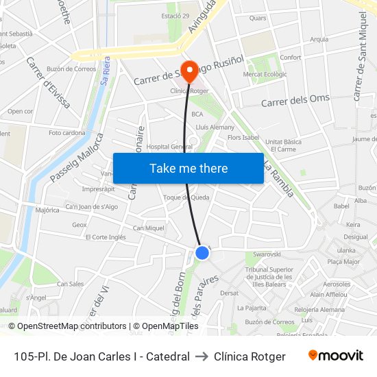 105-Pl. De Joan Carles I - Catedral to Clínica Rotger map