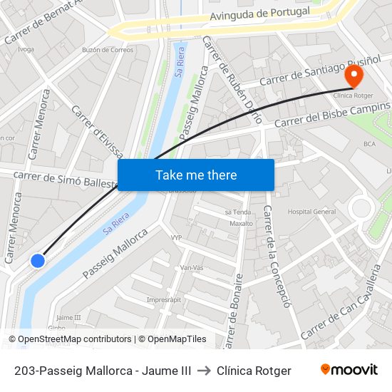 203-Passeig Mallorca - Jaume III to Clínica Rotger map