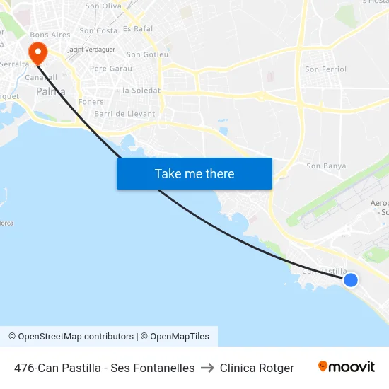 476-Can Pastilla - Ses Fontanelles to Clínica Rotger map