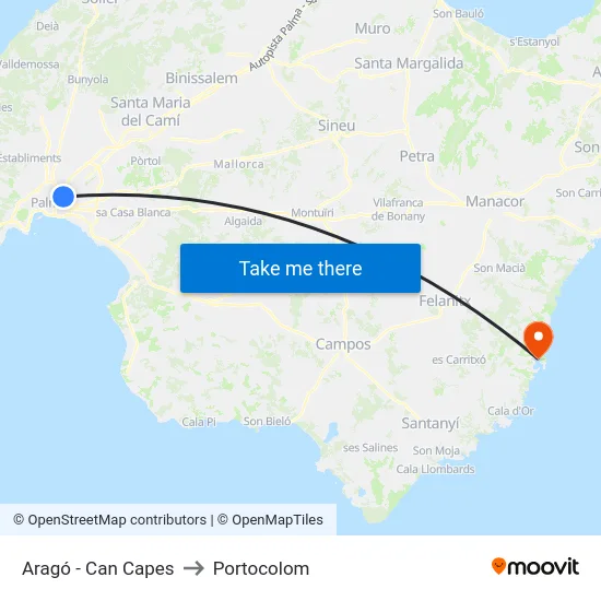 Aragó - Can Capes to Portocolom map
