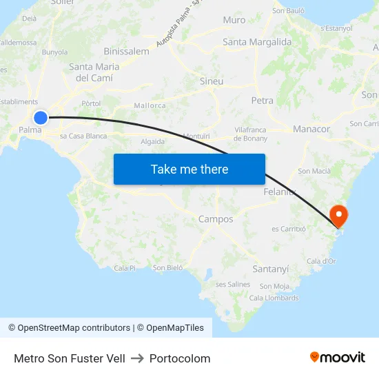 Metro Son Fuster Vell to Portocolom map