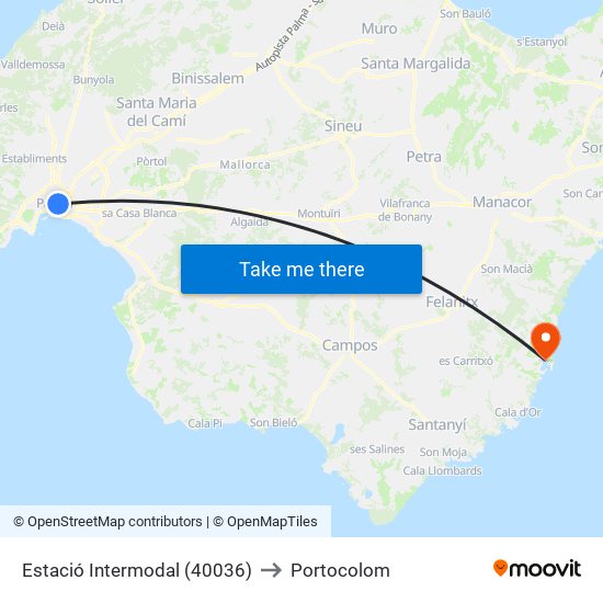 Estació Intermodal (40036) to Portocolom map