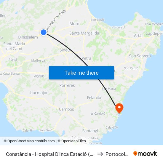 Constància - Hospital D'Inca Estació (225) to Portocolom map
