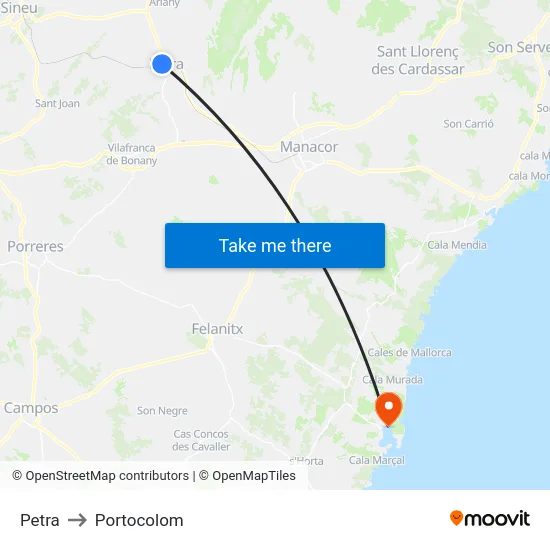 Petra to Portocolom map