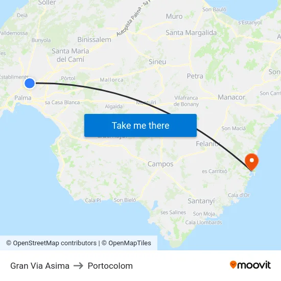 Gran Via Asima to Portocolom map