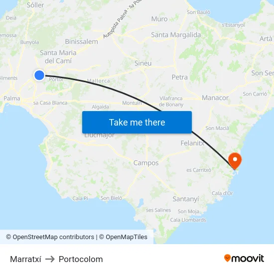 Marratxí to Portocolom map