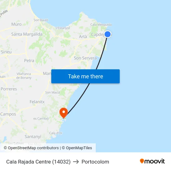 Cala Rajada Centre (14032) to Portocolom map