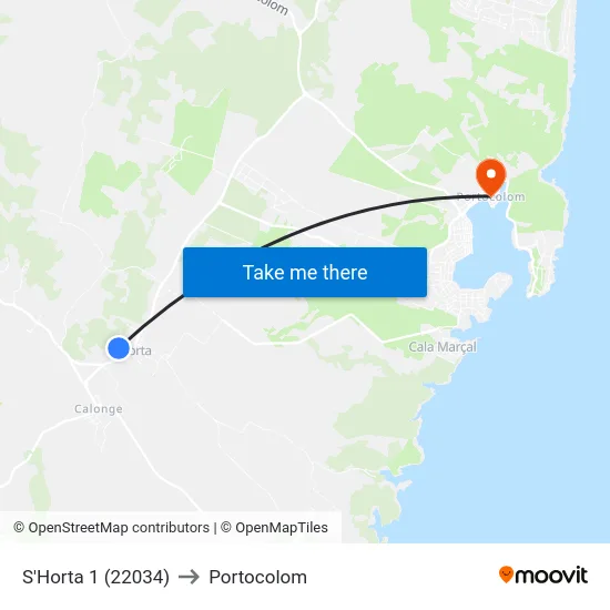 S'Horta 1 (22034) to Portocolom map