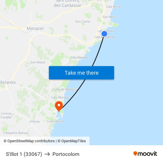 S'Illot 1 (33067) to Portocolom map
