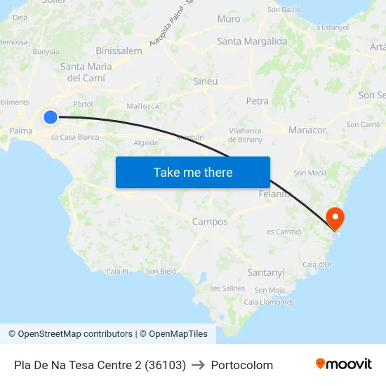 Pla De Na Tesa Centre 2 (36103) to Portocolom map