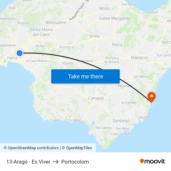13-Aragó - Es Viver to Portocolom map