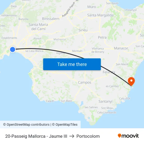 20-Passeig Mallorca - Jaume III to Portocolom map