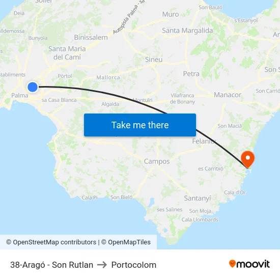 38-Aragó - Son Rutlan to Portocolom map