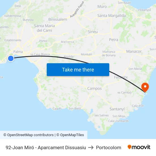 92-Joan Miró - Aparcament Dissuasiu to Portocolom map