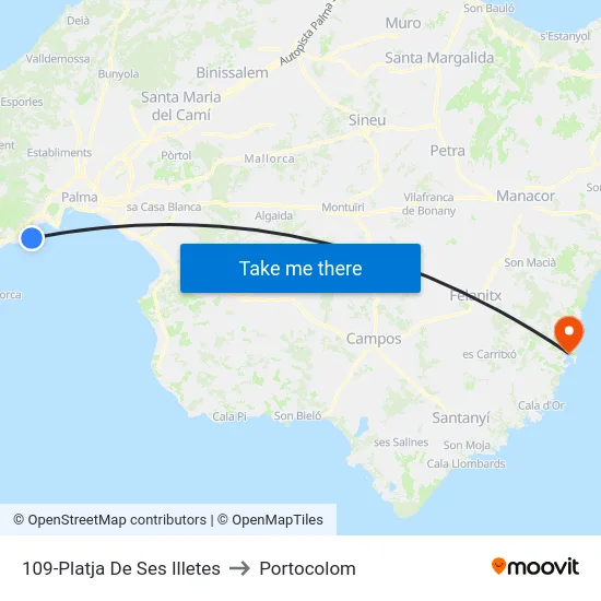 109-Platja De Ses Illetes to Portocolom map