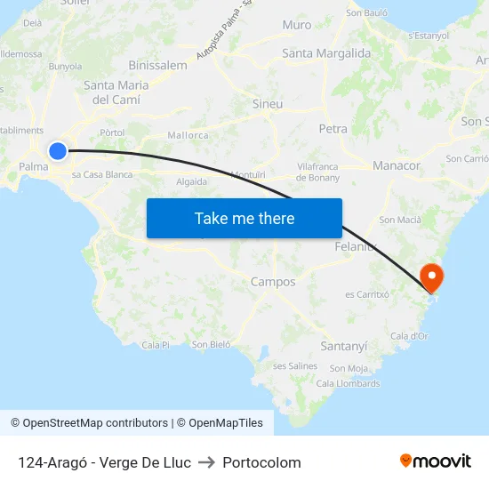 124-Aragó - Verge De Lluc to Portocolom map