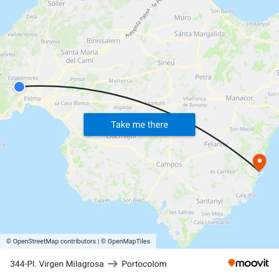 344-Pl. Virgen Milagrosa to Portocolom map