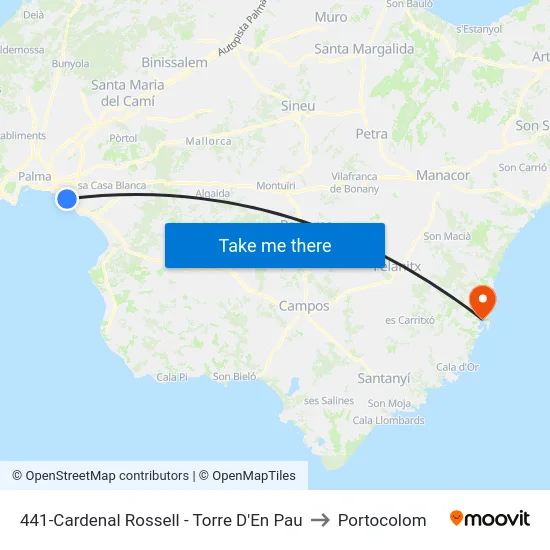 441-Cardenal Rossell - Torre D'En Pau to Portocolom map