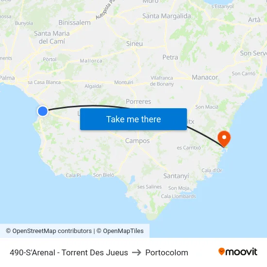 490-S'Arenal - Torrent Des Jueus to Portocolom map