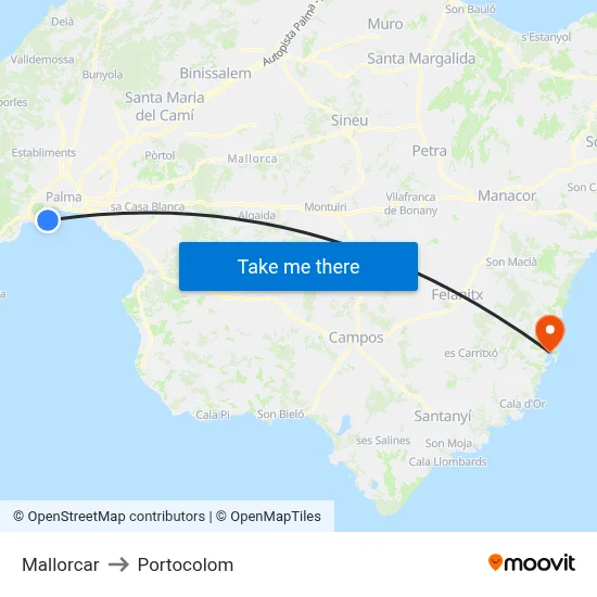 Mallorcar to Portocolom map