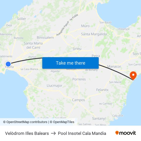 Velòdrom Illes Balears to Pool Insotel Cala Mandia map