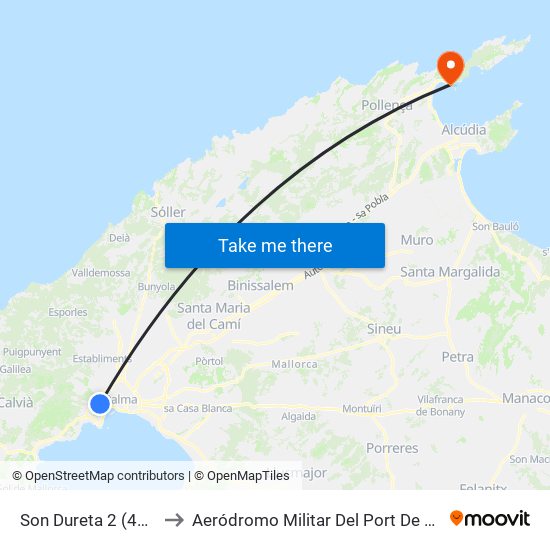 Son Dureta 2 (40026) to Aeródromo Militar Del Port De Pollença map